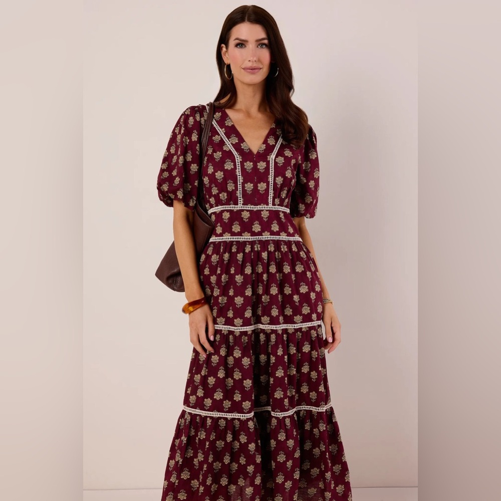 Avara Janice Burgundy Floral Maxi Dress